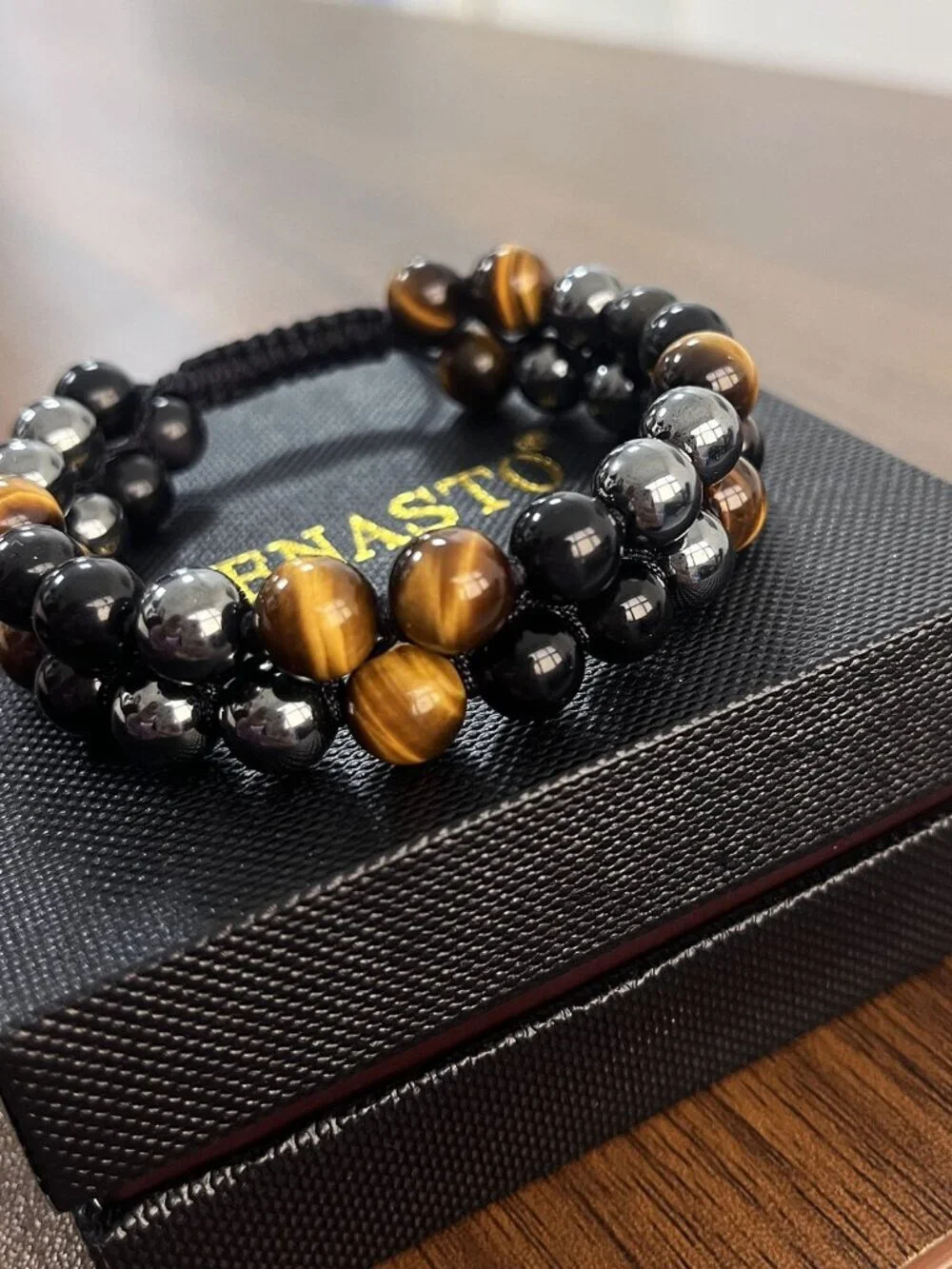 Tiger Eye Obsidian Hematite Protection Bracelet Dear Father Gift Adjustable